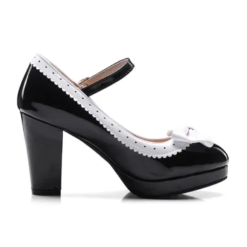 KNCOKAR Primăvară Nouă Gros Pantofi pentru Femei Cu Cap Rotund Supradimensionate Potrivire Dimensiune Papion Unic de Pantofi 34-48