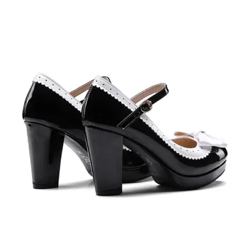KNCOKAR Primăvară Nouă Gros Pantofi pentru Femei Cu Cap Rotund Supradimensionate Potrivire Dimensiune Papion Unic de Pantofi 34-48