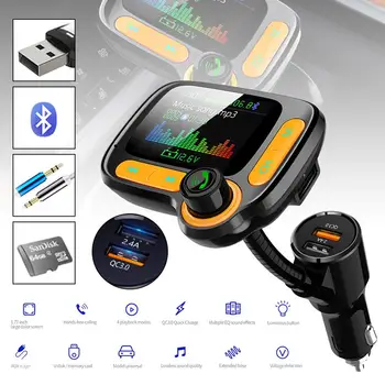 Bluetooth Transmițător FM pentru Auto cu doua Porturi USB de Încărcare(2.4 A+QC3.0) Hands-Free, Incarcator de Masina Receptor Radio MP3 Player