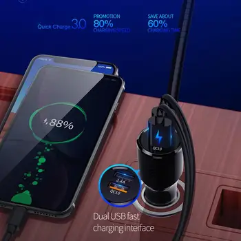 Bluetooth Transmițător FM pentru Auto cu doua Porturi USB de Încărcare(2.4 A+QC3.0) Hands-Free, Incarcator de Masina Receptor Radio MP3 Player