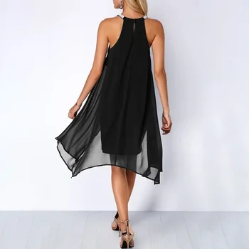 Moda Office Femei, Rochii de Vară fără Mâneci Căpăstru Neregulate Șifon Dress de Pe Umăr Culoare Solidă Slim Genunchi-lungime Vestidos