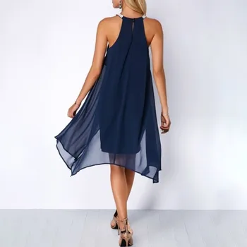 Moda Office Femei, Rochii de Vară fără Mâneci Căpăstru Neregulate Șifon Dress de Pe Umăr Culoare Solidă Slim Genunchi-lungime Vestidos