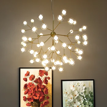 LED-uri moderne firefly sputnik iluminat Candelabru elegant ramură de copac candelabru lampă de tavan decorative minge de sticlă chandelies agățat