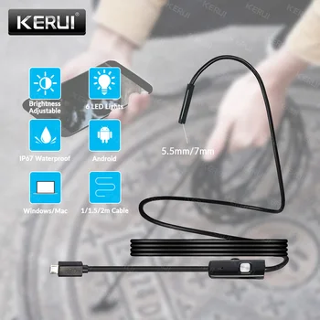 KERUI Mini Camera Endoscop 7mm/5.5 mm USB Camera pentru Android Endoscop de Inspecție Camera Endoscop Impermeabil 6 Led-uri Reglabile