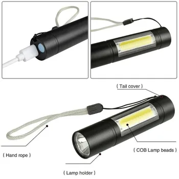 USB Reîncărcabilă Baterie Built-in Lanterna LED XPE COB Lumina 3 Moduri de Mini-Zoom în aer liber Camping Lampa Impermeabil de Muncă Durabile