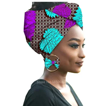 2 buc Africane Bumbac Dashiki Imprimare Eșarfă Earing Set de Femei de Moda Streetwear Haine Tradiționale Bazin Rochie Hijab Etnice Eșarfă