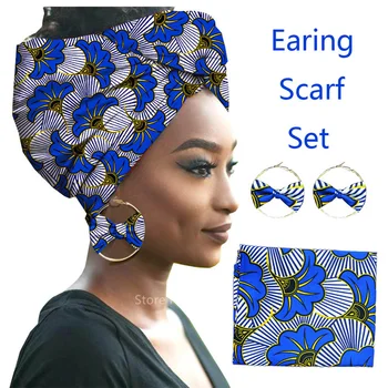 2 buc Africane Bumbac Dashiki Imprimare Eșarfă Earing Set de Femei de Moda Streetwear Haine Tradiționale Bazin Rochie Hijab Etnice Eșarfă