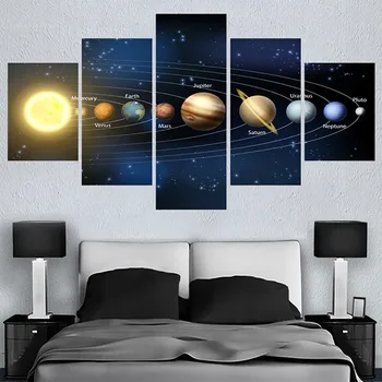 5 Panoul de Nouă Planete Din Sistemul Solar Modular HD Panza de Imprimare Imagini de Perete Cadru Poster de Arta Pictura Acasă Decor Camera de zi