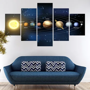 5 Panoul de Nouă Planete Din Sistemul Solar Modular HD Panza de Imprimare Imagini de Perete Cadru Poster de Arta Pictura Acasă Decor Camera de zi