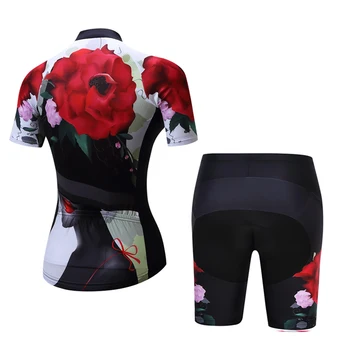 Femeile de Ciclism de Îmbrăcăminte pentru Costume de Biciclete Jersey (Salopete) pantaloni Scurți Seturi Floare Trandafir Rosu XS-4XL
