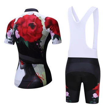 Femeile de Ciclism de Îmbrăcăminte pentru Costume de Biciclete Jersey (Salopete) pantaloni Scurți Seturi Floare Trandafir Rosu XS-4XL