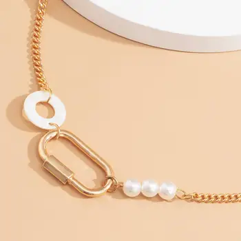 Coreeană Simplă Imitație Pearl Lanț Cravată Colier Acrilic Acid Acetic Rotund Cerc Coliere Guler Collier pentru Femei Bijuterii