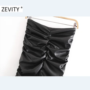 Zevity Noi Femeile de Moda Solide din Piele Pu Fusta Plisata Faldas Mujer Doamne de Birou cu Fermoar Spate Casual Slim Chic Vestidos QUN698
