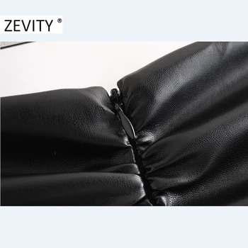 Zevity Noi Femeile de Moda Solide din Piele Pu Fusta Plisata Faldas Mujer Doamne de Birou cu Fermoar Spate Casual Slim Chic Vestidos QUN698