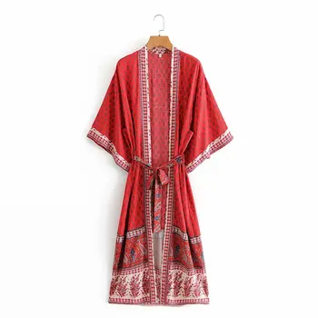 De Vară 2020 Nou Filigran bumbac imprimat Dantela Kimono roșu zaraing za vadiming sheining femei femei rochie plus dimensiune epocă Dj9121