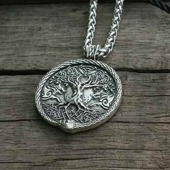 Lanseis 1buc viking colier bărbați pandantiv lup și de șarpe talisman nordici arborele lumii bijuterii luna cu pandantiv Pentagrama