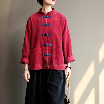 Toamna Iarna Haina de Catifea pentru Femei Costume Tradiționale Chinezești Retro Vintage Tricou Bluza de Culoare Solidă Tang Costum Hanfu