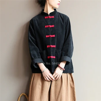 Toamna Iarna Haina de Catifea pentru Femei Costume Tradiționale Chinezești Retro Vintage Tricou Bluza de Culoare Solidă Tang Costum Hanfu
