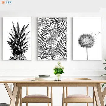Negru și Alb Arta de Perete Frunze de Panza Pictura Ananas Postere si Printuri Poze de Perete pentru Camera de zi de Coastă Art Decor Acasă