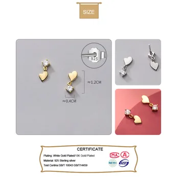 TrustDavis Real Argint 925 Moda Asimetrice Romantic Inima CZ Cercei Stud Pentru Femei de Ziua Îndrăgostiților Bijuterii DB164