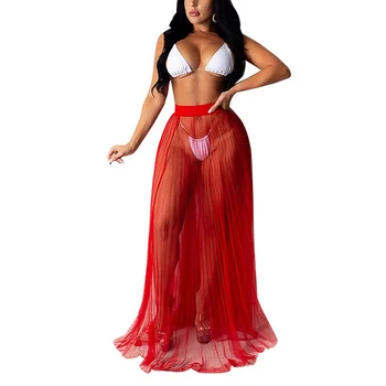 Femei Sexy Transparent Fusta Lunga Plisata Roșu De Înaltă Talie Etaj Lungime Pentru Seara Doamnelor Club De Noapte Sex Vezi Prin Erotice Fusta