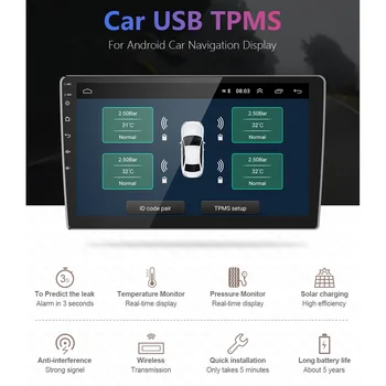USB Android TPMS Mașină de monitorizare a Presiunii în Anvelope cu 4 Senzori Externi de Monitorizare Sistem de Alarma 5V Wireless