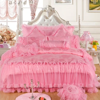 4/6/8pcs de Lux Jacquard de nunta set de lenjerie de dantelă carpetă acopere elegant lenjerie de pat cuvertura de pat dormitor romantic decor lenjerie de pat