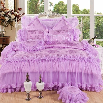 4/6/8pcs de Lux Jacquard de nunta set de lenjerie de dantelă carpetă acopere elegant lenjerie de pat cuvertura de pat dormitor romantic decor lenjerie de pat