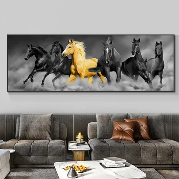 Modern Dumnezeu și Negru, cu Șase Cai de Rulare Pictură în Ulei HD Print pe Pânză Poster de Arta de Perete de Imagine pentru Camera de zi Canapea Cuadros