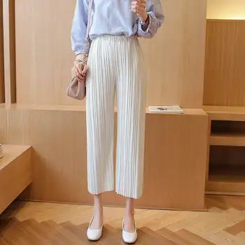 2020 femei picior legging vițel lungime de vară pantaloni alb-negru de modă plisate gâfâi doamna calitatea pantaloni largi