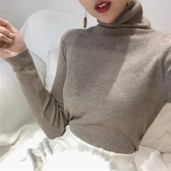 4 culori de toamna femei doamnelor maneca lunga guler subțire tricotate pulover subtire de sus femme coreean trage tare tricouri casual (R724)