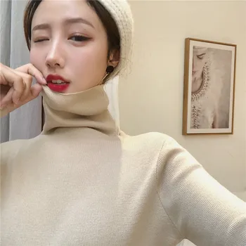 4 culori de toamna femei doamnelor maneca lunga guler subțire tricotate pulover subtire de sus femme coreean trage tare tricouri casual (R724)