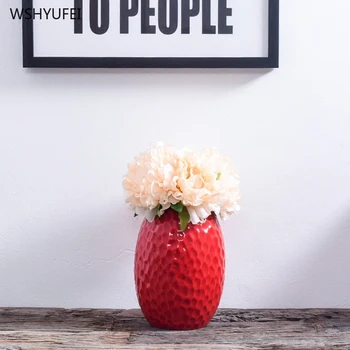 1buc Rosu tambur vaza ceramica acasă nunta festiv decor modern, simplu living flori de depozitare ornamente decorative