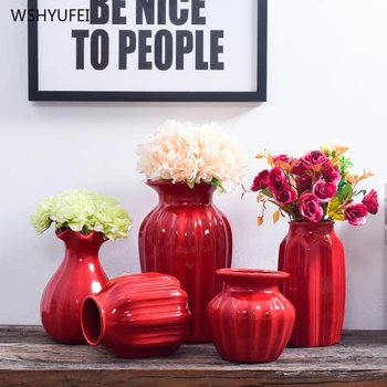 1buc Rosu tambur vaza ceramica acasă nunta festiv decor modern, simplu living flori de depozitare ornamente decorative