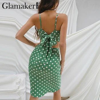 Glamaker V gât bandaj 2 seturi de piese rochie de Vacanță dot imprimate verde de sus și fuste fără Mâneci vară pe plajă feminin costume 2021