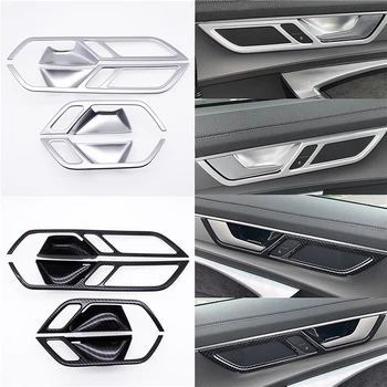 4 Buc Mașină de Usi de Interior Manere Capac Castron ABS Argintiu/Carbon Look Interior Trage de Clanță Cadru de Turnare Garnitura Pentru Audi A6 C8 19-21