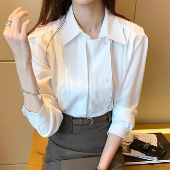 Bluze Femei de Moda Topuri Shirt Design Elegant de Toamna de Lucru All-meci Ulzzang Haine Temperament Subțire Solid Streetwear Moale