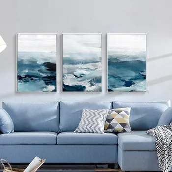 SIGUR că VIAȚA Abstract, Peisaj de Munte Albastru Nordic Tablouri Canvas Postere si Printuri de Arta de Perete Imagini Living Decor Acasă