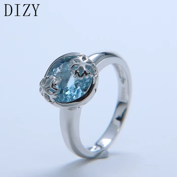 DIZY Rotund Naturale Sky Blue Topaz Solid Argint 925 Inel de Piatră prețioasă pentru Femei Nunta Logodna Bijuterii Fine