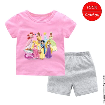 Disney Princess Fete de Vara cu Maneci Scurte pantaloni Scurți Combinație Copil din Bumbac Princess Model de Îmbrăcăminte pentru Copii