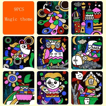 9pcs Colorate, Sclipici, Hârtie Autocolante de Arta Pictura Jucării Copil Desen Jucarii Pentru Copii DIY Meșteșug Card Grădiniță Jucărie de Învățământ