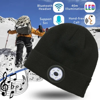 Cald Beanie Bluetooth 5.0 LED Pălărie set de Căști Stereo Wireless Music Player Cu MICROFON Handsfree Luminat Tricot Capac Pentru Sport în aer Liber