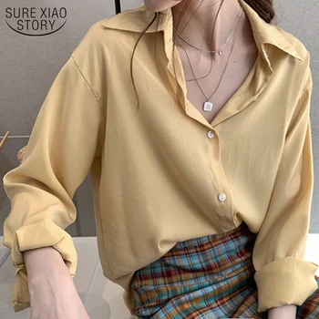 Femei slabe Bluza Office Plus Dimensiune 2021 Primăvara și Toamna Stil coreean Solidă Cardigan Tricouri Femei Blusas Mujer De Moda 9985