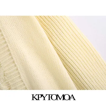 KPYTOMOA Femei 2020 Moda Cablu tricot Asimetrica Pulover Epocă O Gatului Maneca Lunga Femei Pulovere Topuri Chic