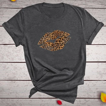 Mare Leopard Tipărite de Buze pentru Femei T-shirt cu Maneci Scurte Casual de Vara Funny T-shirt Femei Graphic Tee Shirt Femme Ropa De Mujer