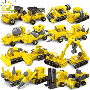 HUIQIBAO JUCARII 8 Seturi 2in1 Mini Inginerie Constructii Blocuri de Constructii Pentru Copii City Excavator macara auto Cărămizi