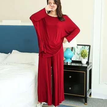 PLUS dimensiune acasă costume femei toamna anului nou liber cu mâneci lungi pijama set de două piese de nouă-punct de largi picior pantaloni de pijama sleepwear femme