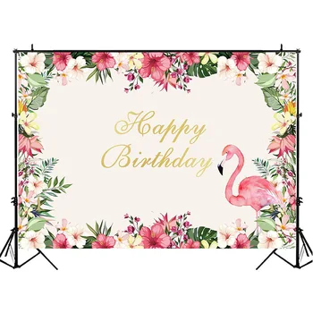 NeoBack Flamingo Tema Happy Birthday Fundal Flori Colorate Fundal Fotografie Petrecerea De Ziua Costom Fundaluri De Fotografie