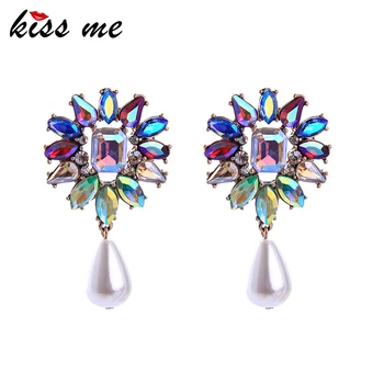 Sărută-Mă De Lux Pline De Culoare Floare De Cristal Picătură Cercei Pentru Femeile Rafinate Acrilic Perla Legăna Cercei Moda Bijuterii Accesorii