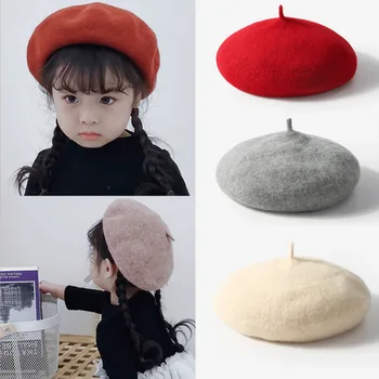 Pudcoco Lână Copil Drăguț Fete Bereta Pălării Toamna Iarna pentru Copii Pălărie Cald Pictor Pălărie de Păr Accesorii Tinuta 12 Culori 2-5 ANI